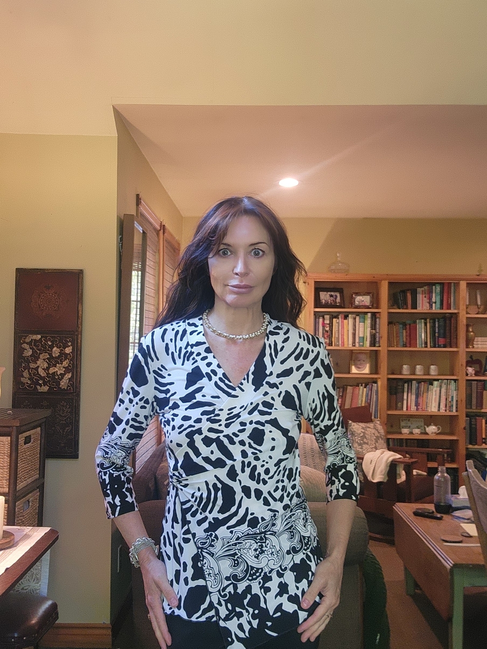 Joseph Ribkoff Black and White V-Neck Long Sleeve Top